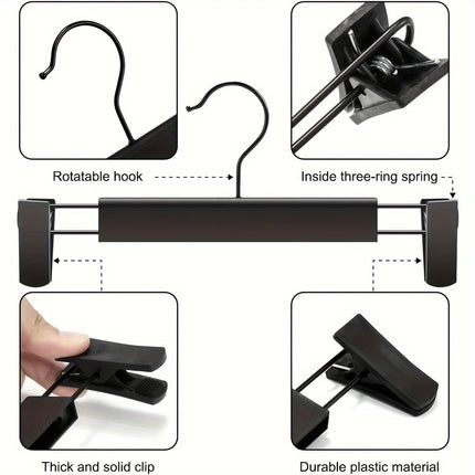 10pcs Super Anti-Slip Pants Hangers with Clips, Thickened Plastic Dual-Use Skirt/Pants Hangers, Seamless Anti-Mark Home Drying Racks, Wardrobe Organizer Essential..