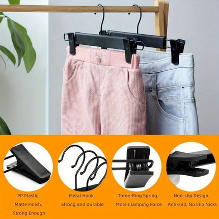 10pcs Super Anti-Slip Pants Hangers with Clips, Thickened Plastic Dual-Use Skirt/Pants Hangers, Seamless Anti-Mark Home Drying Racks, Wardrobe Organizer Essential..