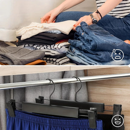 10pcs Super Anti-Slip Pants Hangers with Clips, Thickened Plastic Dual-Use Skirt/Pants Hangers, Seamless Anti-Mark Home Drying Racks, Wardrobe Organizer Essential..