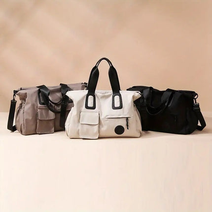brown Large-capacity travel tote bag, lightweight carry-on luggage with shoulder strap, gym bag, portable laptop bag, ideal for short trips, hand-carry style..
