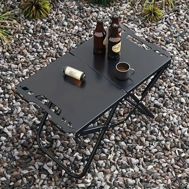 Portable Folding Camping Table Iron Outdoor Picnic Beach BBQ Tailgate Hiking with Storage Bag（BLACK).