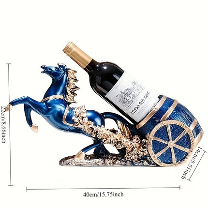 Freestanding Luxury Wine Rack, Stable Partitioned Storage, Hand-Carved "Success at First Attempt" Horse, Housewarming Gift.BLUE.
