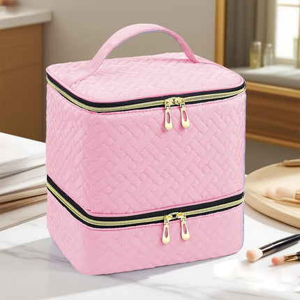 PINK Double‑layer woven storage, scientifically organized with large capacity—Professional Nail Tool Carry‑on Bag, keeping tools perfectly ordered..