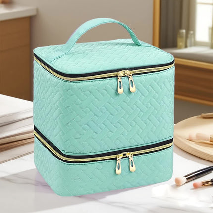 Green Double‑layer woven storage, scientifically organized with large capacity—Professional Nail Tool Carry‑on Bag, keeping tools perfectly ordered..