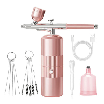 Pink Portable Wireless Airbrush Kit, Versatile for Nail Art, Painting, Makeup, and Model Making.