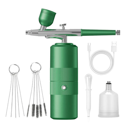Green  Portable Wireless Airbrush Kit, Versatile for Nail Art, Painting, Makeup, and Model Making.