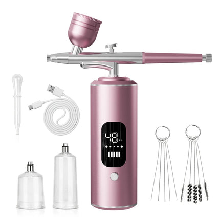 Pink Portable Wireless Airbrush Kit, ideal for nail art, painting, cake decoration, and makeup. Rechargeable design, perfect for both amateurs and professionals..