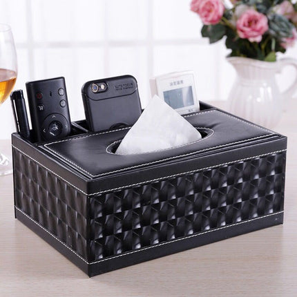 Black cat's eye Multi-Function Leather Tissue Box, Wooden Frame with Compartment Storage, Anti-Slip and Stable, Living Room and Office Desktop Organizer.