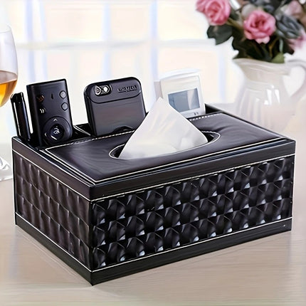 Black cat's eye Multi-Function Leather Tissue Box, Wooden Frame with Compartment Storage, Anti-Slip and Stable, Living Room and Office Desktop Organizer.
