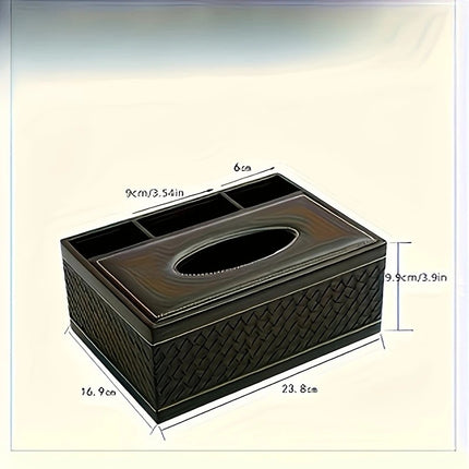 Black cat's eye Multi-Function Leather Tissue Box, Wooden Frame with Compartment Storage, Anti-Slip and Stable, Living Room and Office Desktop Organizer.