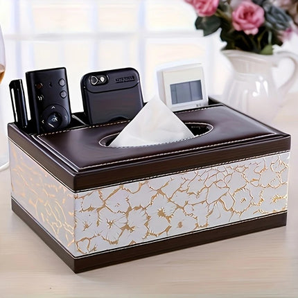 Black cat's eye Multi-Function Leather Tissue Box, Wooden Frame with Compartment Storage, Anti-Slip and Stable, Living Room and Office Desktop Organizer.