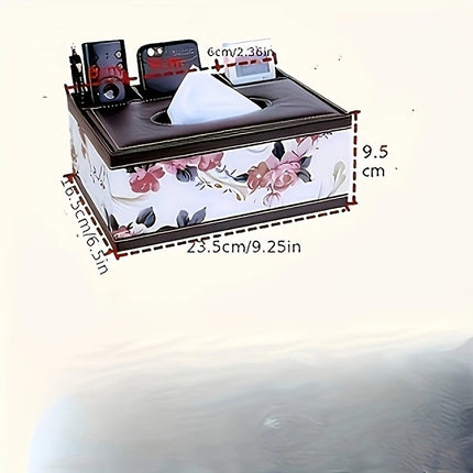 Black cat's eye Multi-Function Leather Tissue Box, Wooden Frame with Compartment Storage, Anti-Slip and Stable, Living Room and Office Desktop Organizer.