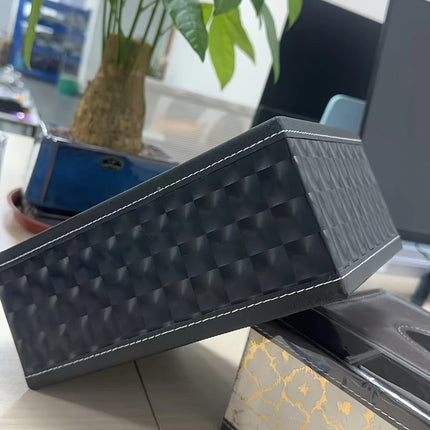 Black cat's eye Multi-Function Leather Tissue Box, Wooden Frame with Compartment Storage, Anti-Slip and Stable, Living Room and Office Desktop Organizer.