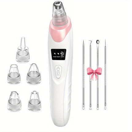 Blackhead Cleansing Device: 5 Nozzles for Full Face, 3 Suction Levels for Targeted Cleansing.