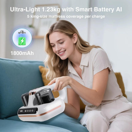 Wireless Intelligent Anti-Mite Cleaner: 10000Pa Super Suction, Dual Washable Dust Cups.