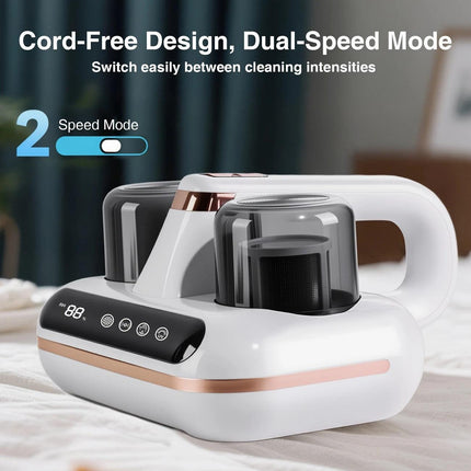 Wireless Intelligent Anti-Mite Cleaner: 10000Pa Super Suction, Dual Washable Dust Cups.