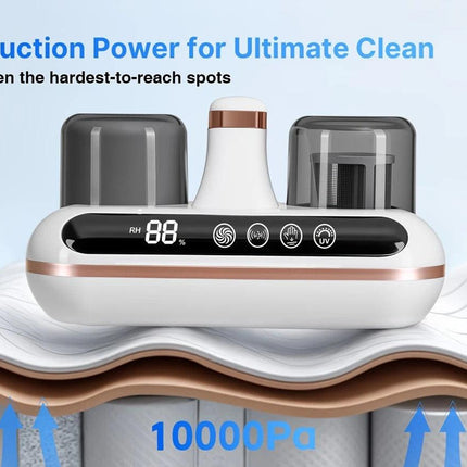 Wireless Intelligent Anti-Mite Cleaner: 10000Pa Super Suction, Dual Washable Dust Cups.