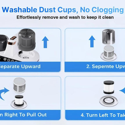 Wireless Intelligent Anti-Mite Cleaner: 10000Pa Super Suction, Dual Washable Dust Cups.