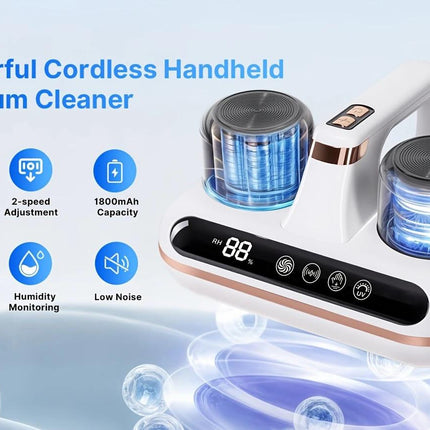 Wireless Intelligent Anti-Mite Cleaner: 10000Pa Super Suction, Dual Washable Dust Cups.