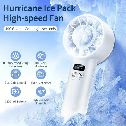 BLUE Hurricane Ice-Bag High-Speed Fan｜100-Speed Adjustable, Second-Level Cooling, Lightweight and Portable Summer Travel Essential.