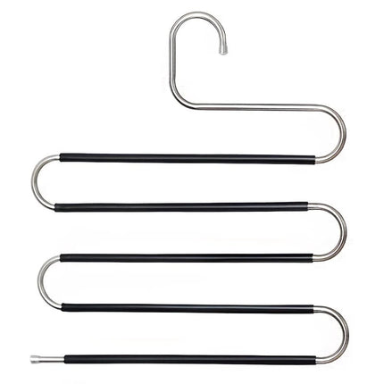 3 Pack Multi-Layer Stainless Steel Metal Pants Hangers, Bedroom Storage, S-Shaped Anti-Slip No-Mark, Space Saving, Closet Storage Rack, Pants Jeans Scarves Hanging, Black Version.