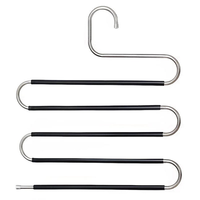 3 Pack Multi-Layer Stainless Steel Metal Pants Hangers, Bedroom Storage, S-Shaped Anti-Slip No-Mark, Space Saving, Closet Storage Rack, Pants Jeans Scarves Hanging, Black Version.