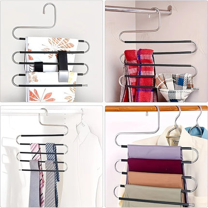 3 Pack Multi-Layer Stainless Steel Metal Pants Hangers, Bedroom Storage, S-Shaped Anti-Slip No-Mark, Space Saving, Closet Storage Rack, Pants Jeans Scarves Hanging, Black Version.