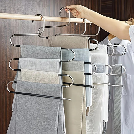 3 Pack Multi-Layer Stainless Steel Metal Pants Hangers, Bedroom Storage, S-Shaped Anti-Slip No-Mark, Space Saving, Closet Storage Rack, Pants Jeans Scarves Hanging, Black Version.