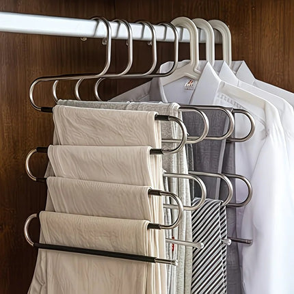 3 Pack Multi-Layer Stainless Steel Metal Pants Hangers, Bedroom Storage, S-Shaped Anti-Slip No-Mark, Space Saving, Closet Storage Rack, Pants Jeans Scarves Hanging, Black Version.