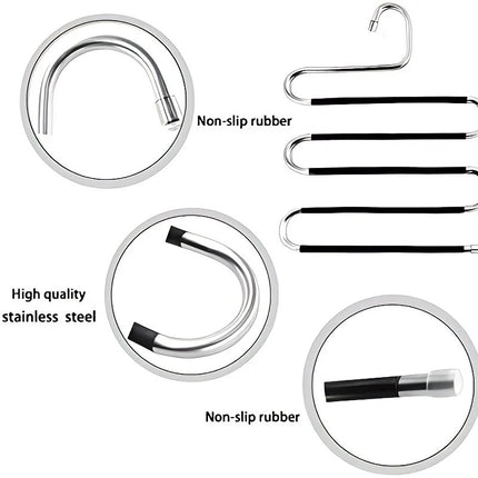3 Pack Multi-Layer Stainless Steel Metal Pants Hangers, Bedroom Storage, S-Shaped Anti-Slip No-Mark, Space Saving, Closet Storage Rack, Pants Jeans Scarves Hanging, Black Version.