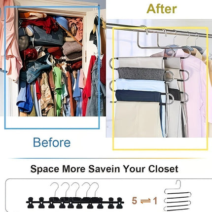 3 Pack Multi-Layer Stainless Steel Metal Pants Hangers, Bedroom Storage, S-Shaped Anti-Slip No-Mark, Space Saving, Closet Storage Rack, Pants Jeans Scarves Hanging, Black Version.