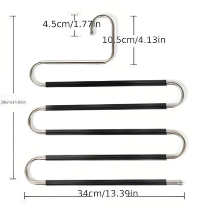 3 Pack Multi-Layer Stainless Steel Metal Pants Hangers, Bedroom Storage, S-Shaped Anti-Slip No-Mark, Space Saving, Closet Storage Rack, Pants Jeans Scarves Hanging, Black Version.
