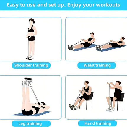 SKY blue Home-use six-tube resistance band with non-slip pedals and quiet rebound. Targets multiple muscle groups for full-body fat burning, shaping, and stretching. Portable and suitable for all..