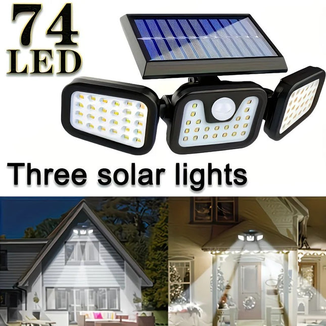 74 LED Solar Motion Sensor Light with Movement Detection, 3 Brightness Modes Outdoor Wall Lamp, Suitable for Front Door, Yard, Garage, Terrace..