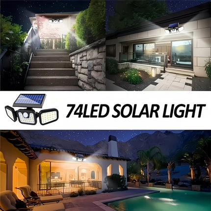 74 LED Solar Motion Sensor Light with Movement Detection, 3 Brightness Modes Outdoor Wall Lamp, Suitable for Front Door, Yard, Garage, Terrace..