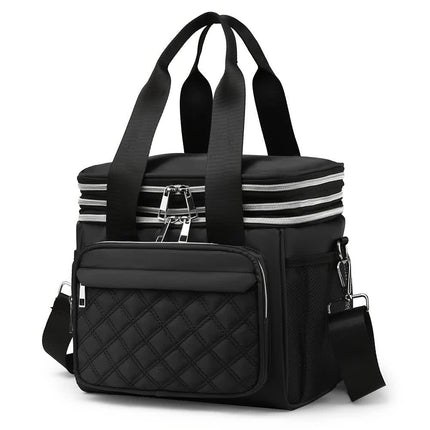 Large Capacity Travel Bag / Lunch Bag. Expandable 5cm, Multi-Compartment Storage, Hand/Shoulder Carry, Multi-Color Portable for Trips.black.