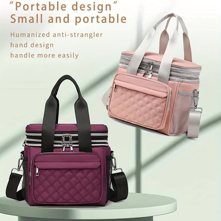 Large Capacity Travel Bag / Lunch Bag. Expandable 5cm, Multi-Compartment Storage, Hand/Shoulder Carry, Multi-Color Portable for Trips.black.