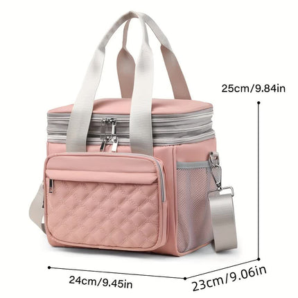 Large Capacity Travel Bag / Lunch Bag. Expandable 5cm, Multi-Compartment Storage, Hand/Shoulder Carry, Multi-Color Portable for Trips.black.