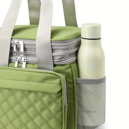 Large Capacity Travel Bag / Lunch Bag. Expandable 5cm, Multi-Compartment Storage, Hand/Shoulder Carry, Multi-Color Portable for Trips.black.