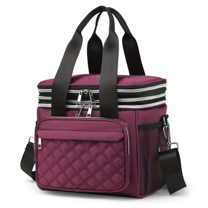 purple Large Capacity Travel Bag / Lunch Bag. Expandable 5cm, Multi-Compartment Storage, Hand/Shoulder Carry, Multi-Color Portable for Trips.