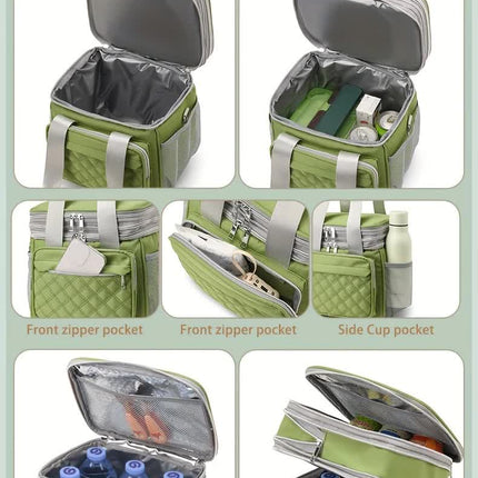 BLUE Large Capacity Travel Bag / Lunch Bag. Expandable 5cm, Multi-Compartment Storage, Hand/Shoulder Carry, Multi-Color Portable for Trips.