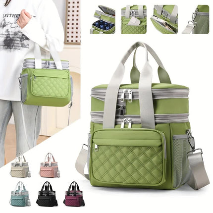 BLUE Large Capacity Travel Bag / Lunch Bag. Expandable 5cm, Multi-Compartment Storage, Hand/Shoulder Carry, Multi-Color Portable for Trips.