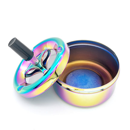 Creative Ashtray, Large Circular Metal Ashtray with Rotating Tray, Press-Type Design.