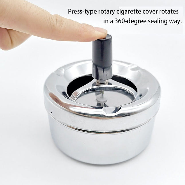 Creative Ashtray, Large Circular Metal Ashtray with Rotating Tray, Press-Type Design.