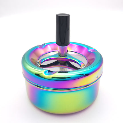 Creative Ashtray, Large Circular Metal Ashtray with Rotating Tray, Press-Type Design.