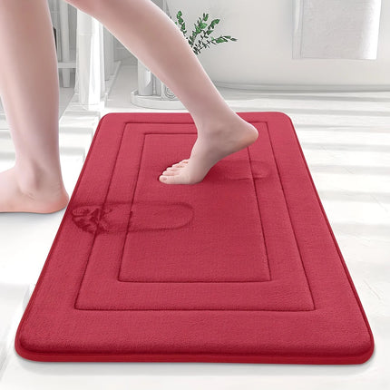 RED Geometric Pattern, Soft Lightweight Skin-Friendly, Bathroom Accessory, Toilet Anti-Slip Mat, Bathroom Mat, Machine Washable, Suitable for Shower Room, Bathroom Doorway, Bedroom Room Decoration, Modern Bath Mat, Durable Bathroom Floor Mat.