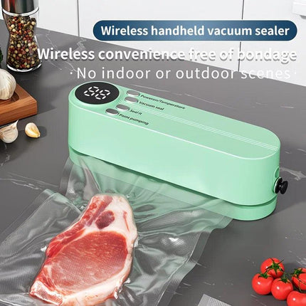 USB Rechargeable Portable Vacuum Sealer, includes sealing bags and a rapid vacuum pump. Space-saving design, suitable for vacuum packing snacks, meat, fruits, and vegetables for food preservation.GREEN.