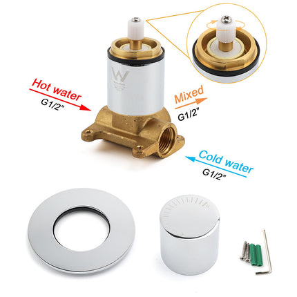 Chrome Bath Control Shower Mixer Brass Round Wall Mounted Hot Cold Water Valve.