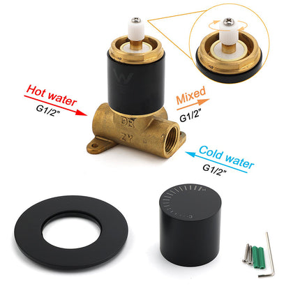 Watermark Matt Black Round Bath Shower Mixer Hot Cold Tap Valve Turn No Handle.