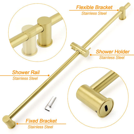 Brushed Gold Brass 850mm Long Sliding Rail Bar Swivel Handheld Shower Holder Kit.